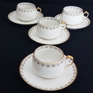 Haviland Limoges Tea Cup & Saucer Set for 4 Pink Floral Garland (8 pieces)